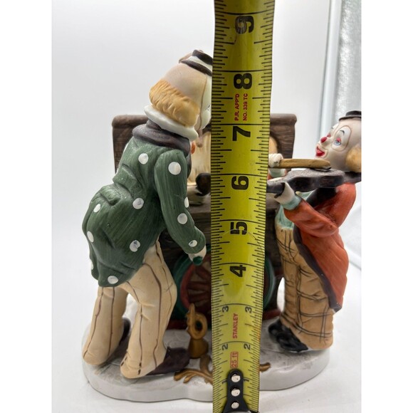 Vintage Clown Music Box Statue Two Clowns Monkey Hurdy Gurdy Circus Decor 9” - Picture 10 of 12